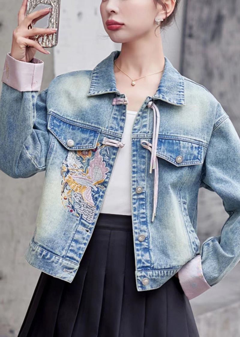 Lockere Rosa Jeansjacke Mit Knöpfen Und Stickereien Lange Ärmel