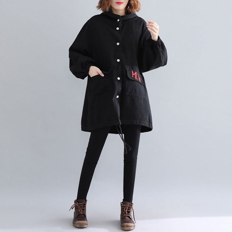 Luxuriöse Schwarze Parkas Für Damen Lässiger Warmer Wintermantel Mit Kapuze Elegante Wintermäntel Mit Stickerei - Damen-Wintermäntel