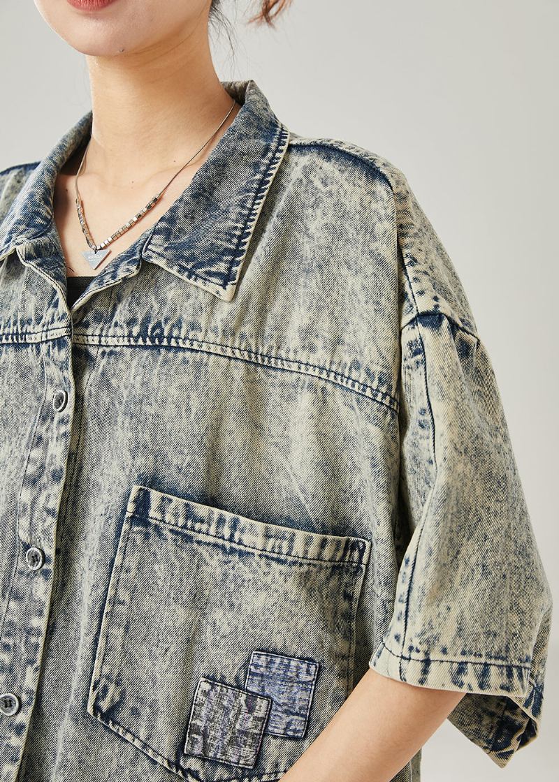 Moderne Graue Jeansjacke Mit Übergroßen Taschen Für Den Sommer - Damen-Wintermäntel