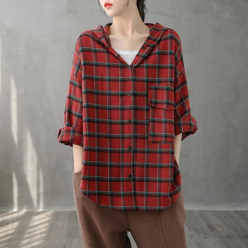 Moderne Herbsttunika Mit Revers Und Button-down-muster Weihnachtsgeschenke Rotes Kariertes Hemd