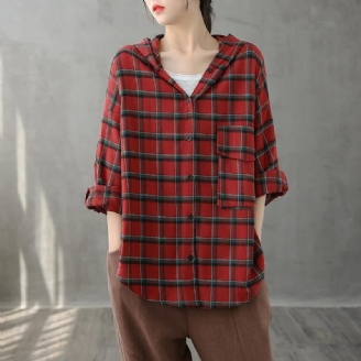 Moderne Herbsttunika Mit Revers Und Button-down-muster Weihnachtsgeschenke Rotes Kariertes Hemd