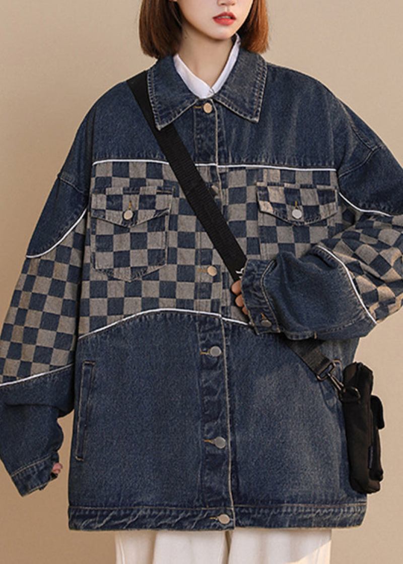 Modische Blaue Ärmellose Patchwork-jeansweste Mit V-ausschnitt Und Stickereien - Schwarz