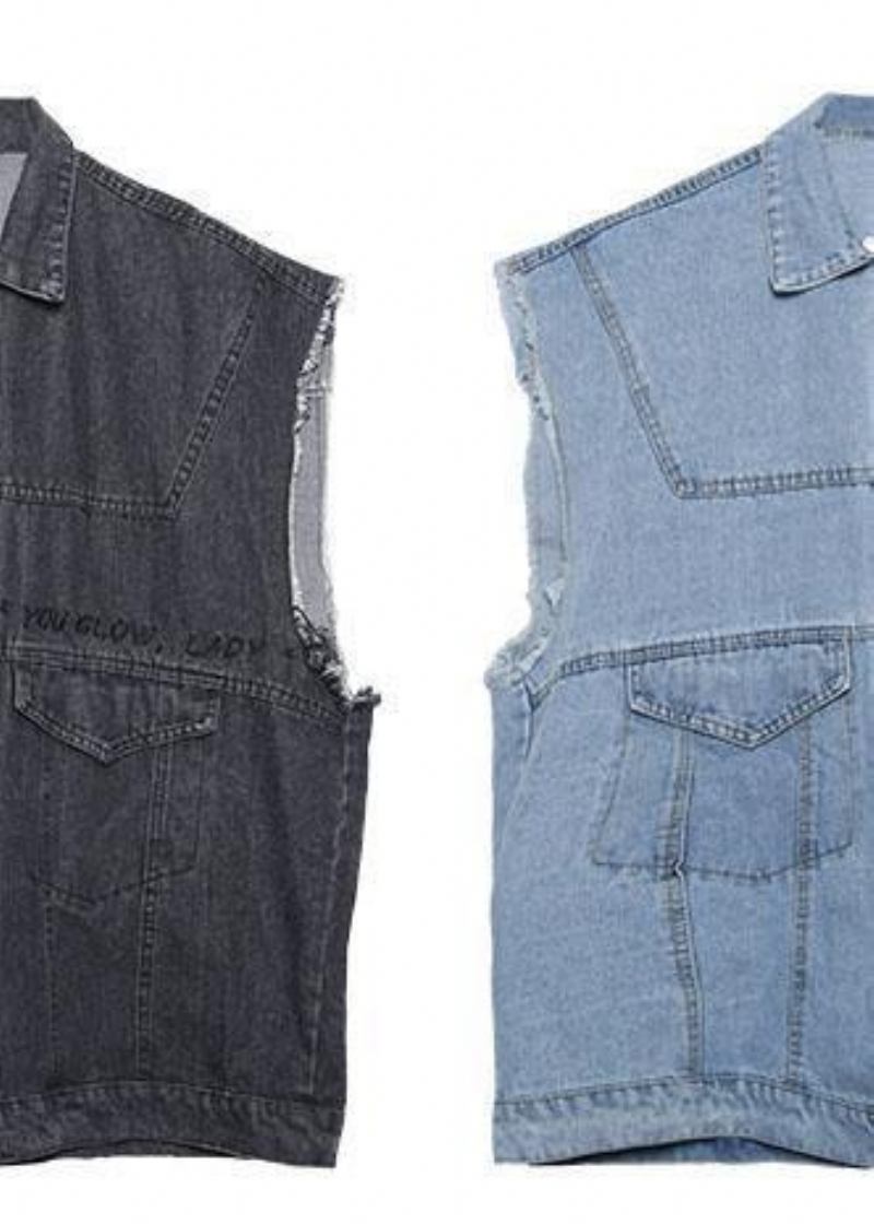 Natürliche Schwarze Baumwollkleidung Für Damen Kurzärmlige Lockere Herbst-jeansbluse - blau