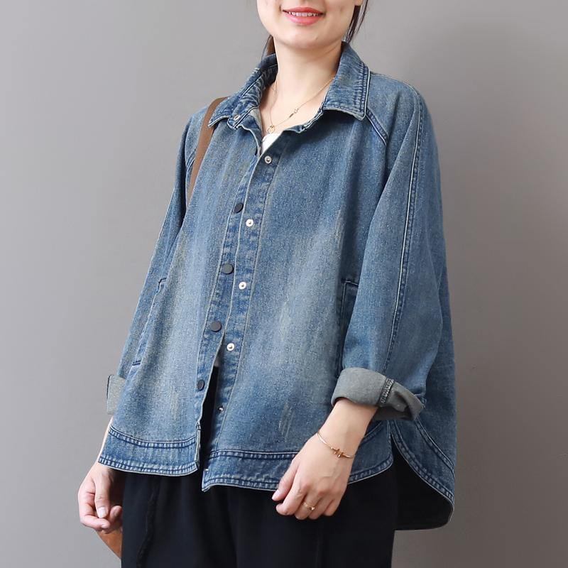 Neue Lässige Denim-kurzmäntel Aus Blauer Baumwolle In Übergröße Mit Reverskragen Wilde Tops Mantel - Damen-Wintermäntel