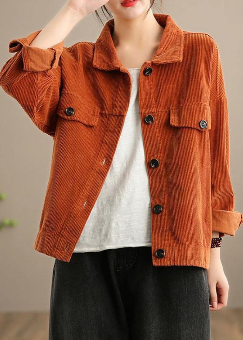 Orangefarbene Modische Kleiderschränke Für Damen Revers-button-down-jacken - Rot