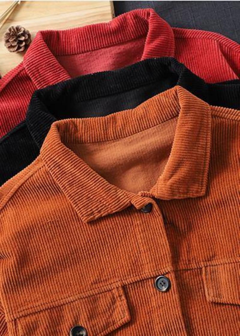 Orangefarbene Modische Kleiderschränke Für Damen Revers-button-down-jacken - Rot