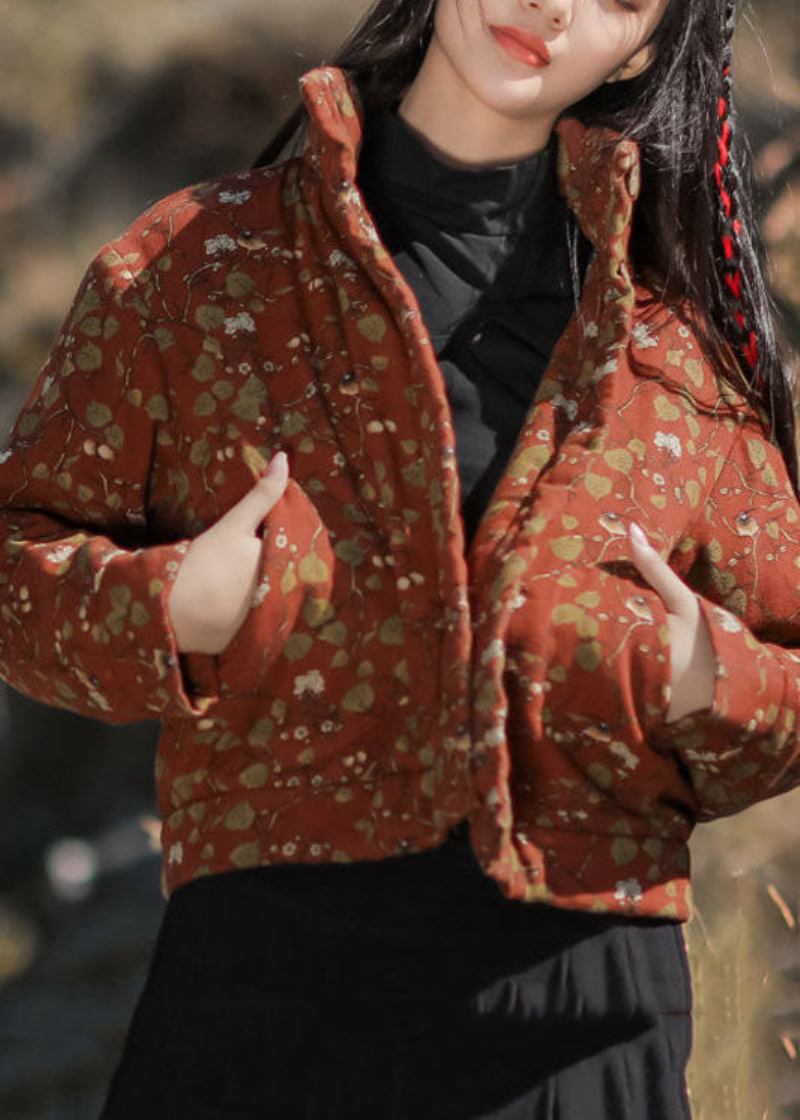 Orangefarbener Parka Mit Feiner Baumwolle Für Damen Mit Stehkragen Und Taschen Für Den Winter