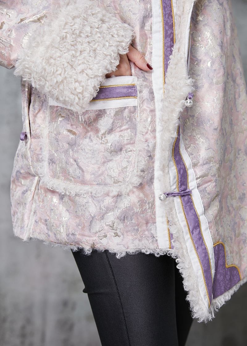 Rosa Jacquard-fleece-wollfuttermantel Im Chinesischen Stil Frühling - Damen-Wintermäntel