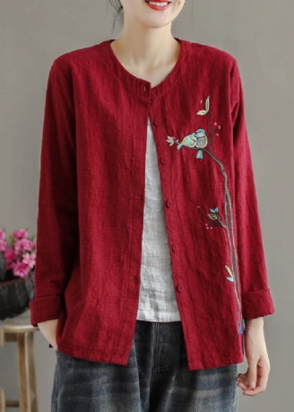 Roter Bestickter Patchwork-baumwoll-cardigan Für Damen Frühling