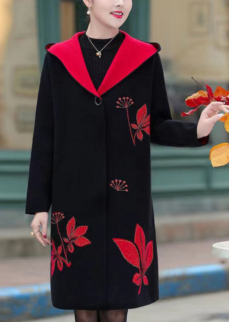 Roter Trenchcoat Aus Jacquard-zirkon-wolle Mit Kapuze Frühling - Damen-Wintermäntel