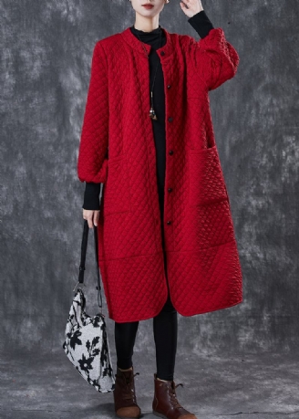 Roter Übergroßer Baumwoll-trenchcoat Mit Taschen Im Bohemian-stil Für Den Frühling