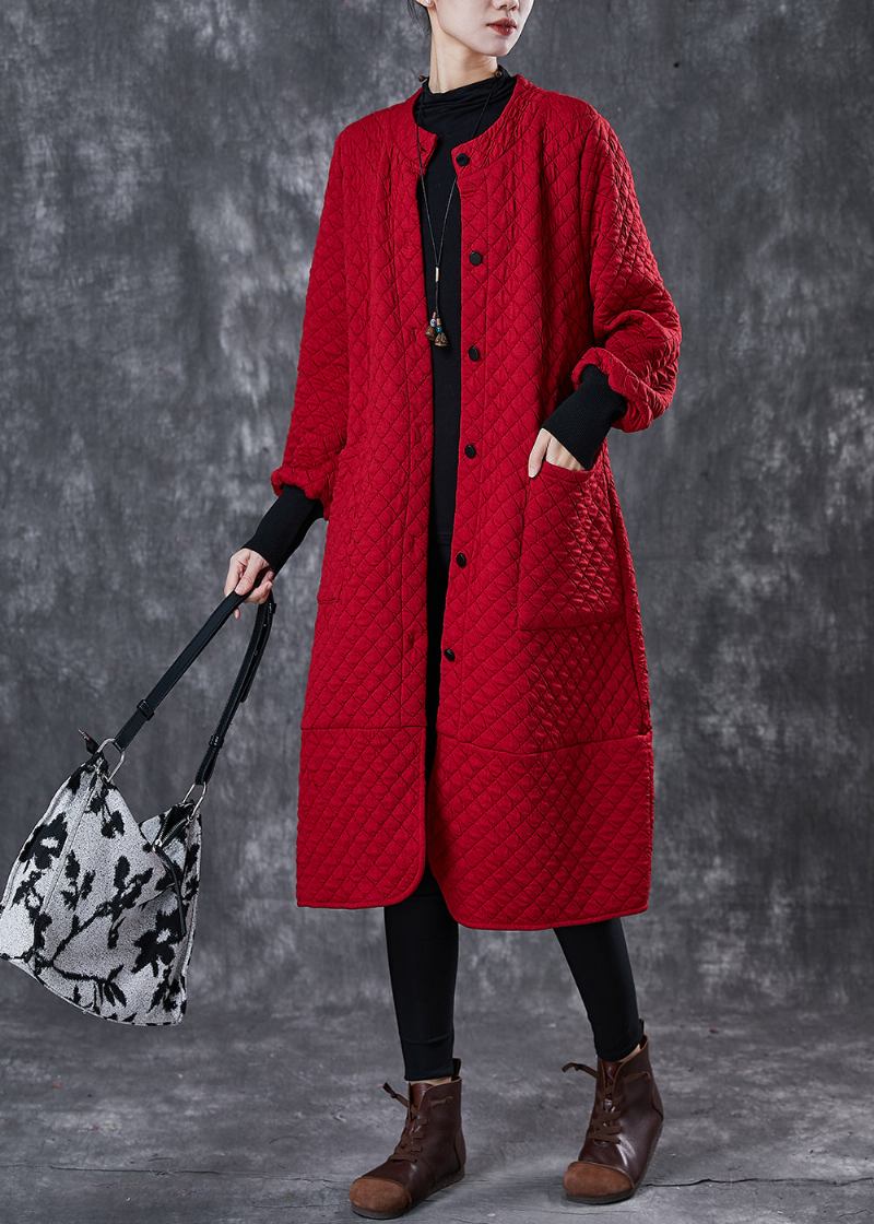 Roter Übergroßer Baumwoll-trenchcoat Mit Taschen Im Bohemian-stil Für Den Frühling - Damen-Wintermäntel