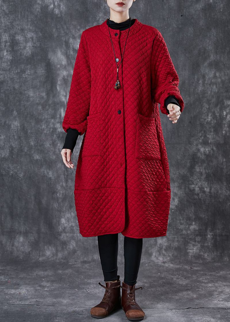 Roter Übergroßer Baumwoll-trenchcoat Mit Taschen Im Bohemian-stil Für Den Frühling - Damen-Wintermäntel