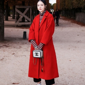 Roter Wintermantel Für Damen In Übergröße Gekerbter Wollmantel Vintage-taschen Wolljacken Mit Taillenbund