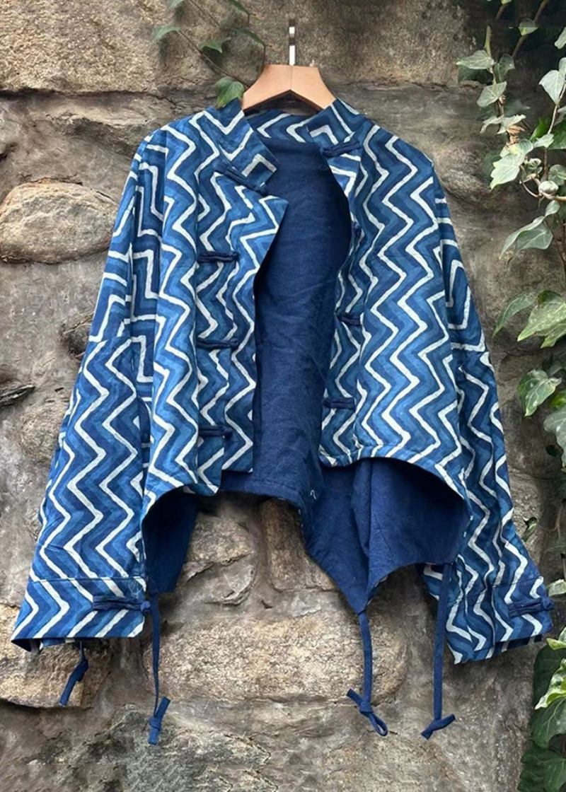 Schicke Blaue Patchwork-baumwollmäntel Mit Knopfleiste Für Den Herbst - Damen-Wintermäntel