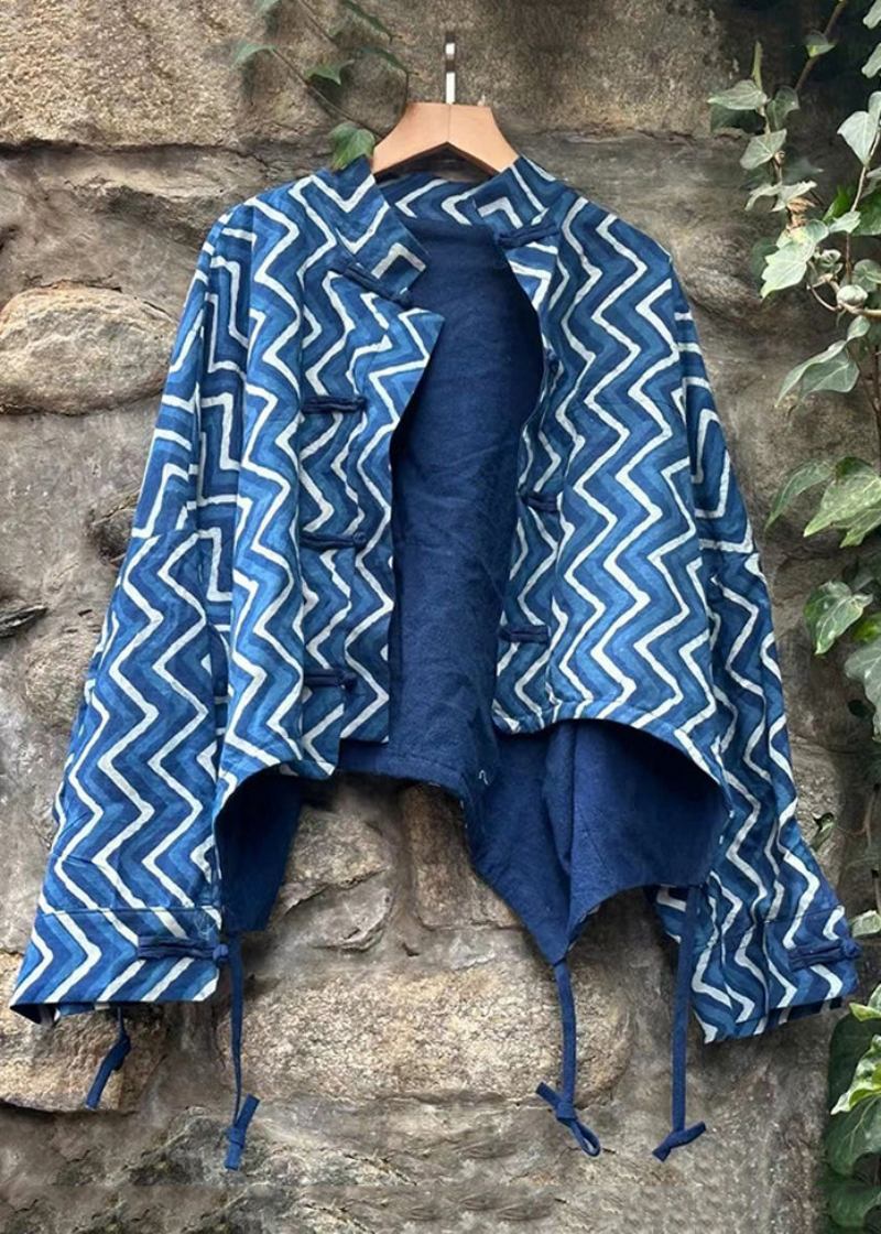 Schicke Blaue Patchwork-baumwollmäntel Mit Knopfleiste Für Den Herbst - Damen-Wintermäntel