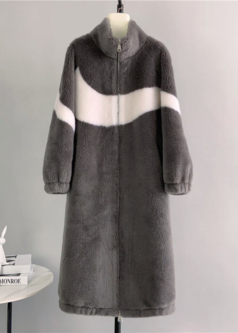 Schicke Schwarze Wolljacke Mit Stehkragen Und Reißverschlusstaschen Für Den Winter - Damen-Wintermäntel