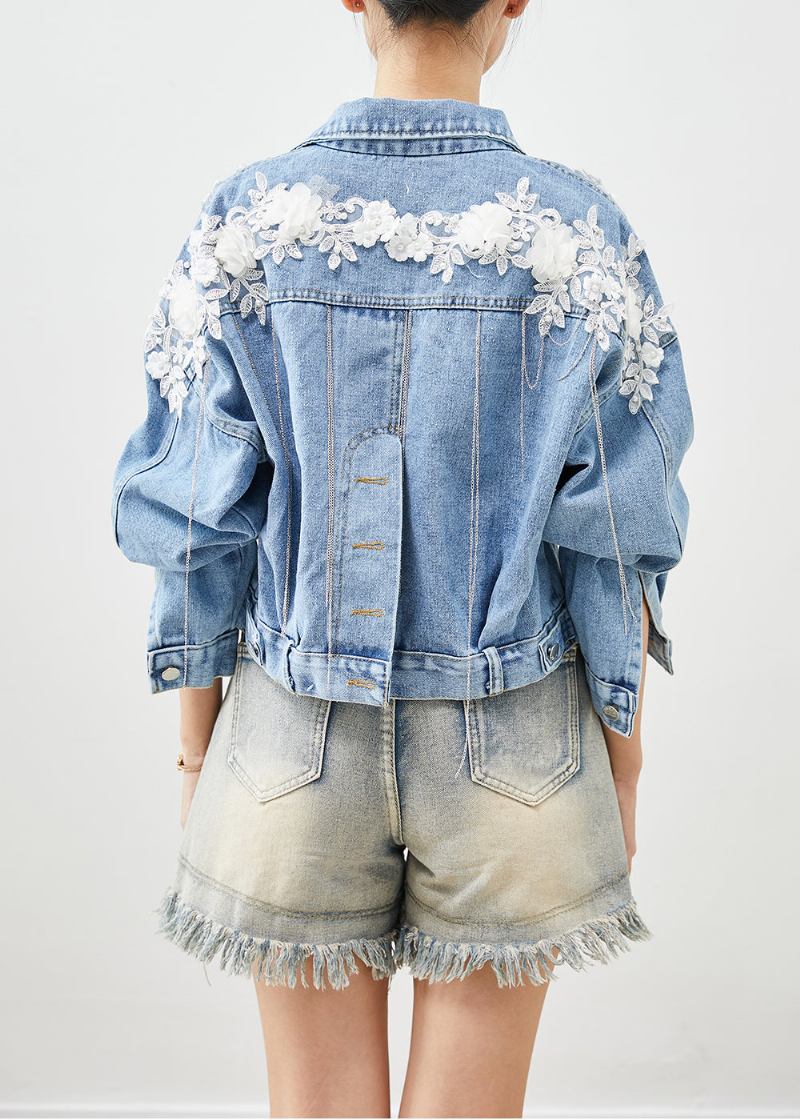 Schicke Übergroße Jeansjacke Mit Stereoskopischem Blumenmuster In Blau Herbst - Damen-Wintermäntel