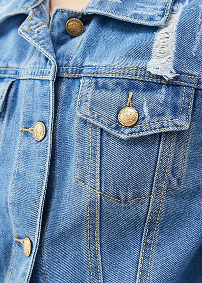 Schlanker Blauer Boho-jeansmantel Aus Baumwolle Frühling - Damen-Wintermäntel