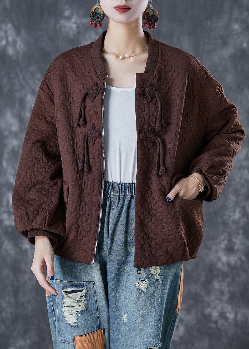 Schokoladenfarbene Jacquard-baumwolljacke Mit Quasten Übergroß Herbst - Damen-Wintermäntel