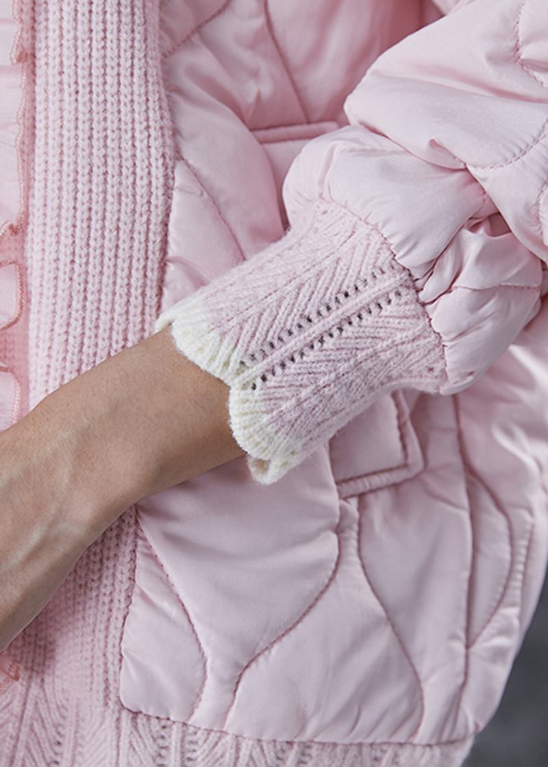 Schöner Rosa Patchwork-mantel Aus Feiner Baumwolle Mit Rüschen Frühling - Damen-Wintermäntel