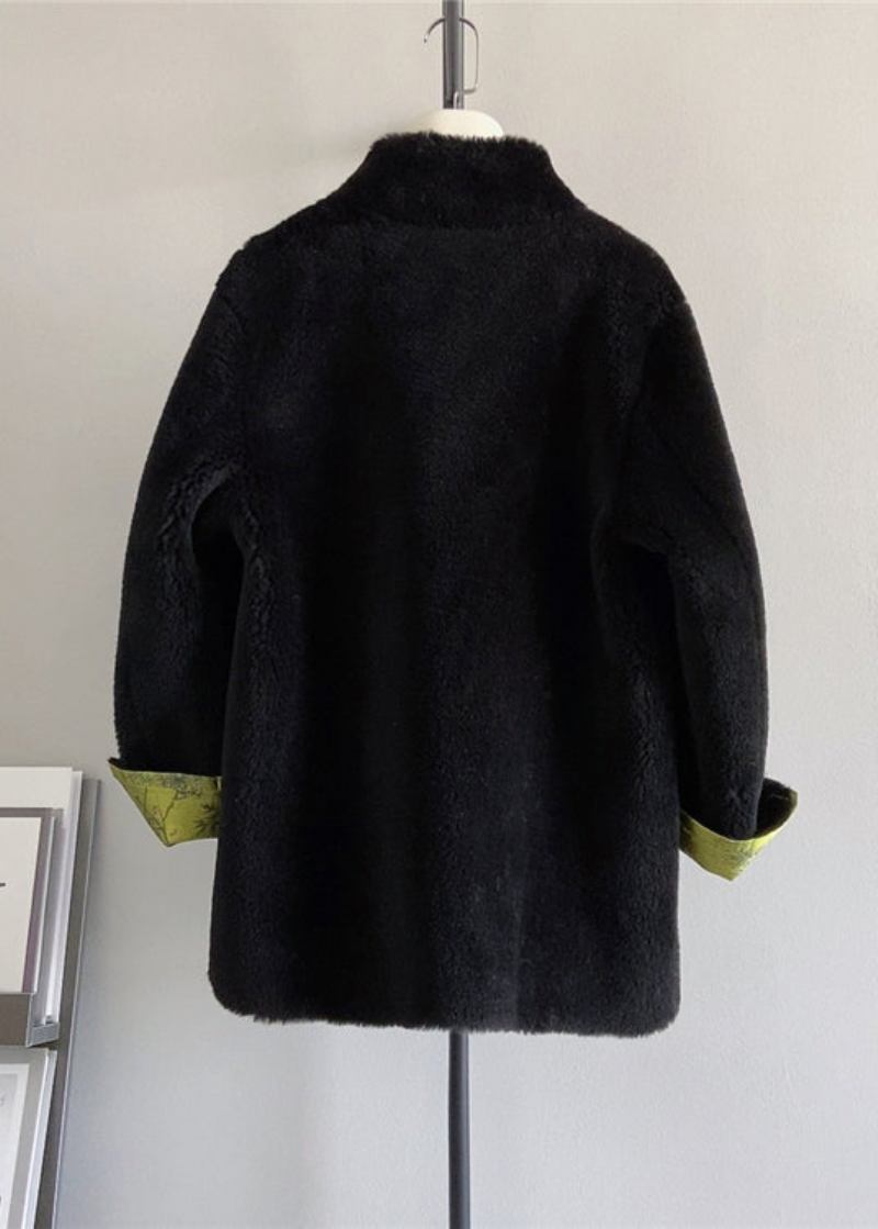 Schwarze Retro-wolljacke Mit Stehkragen Und Quasten Für Den Winter Mit Chinesischen Knöpfen Für Den - Damen-Wintermäntel