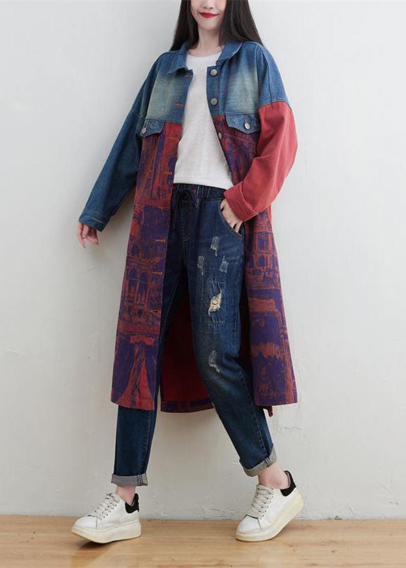 Stil Roter Peter-pan-kragen Patchwork-jeansoberbekleidung Mit Druck Frühling - Damen-Wintermäntel