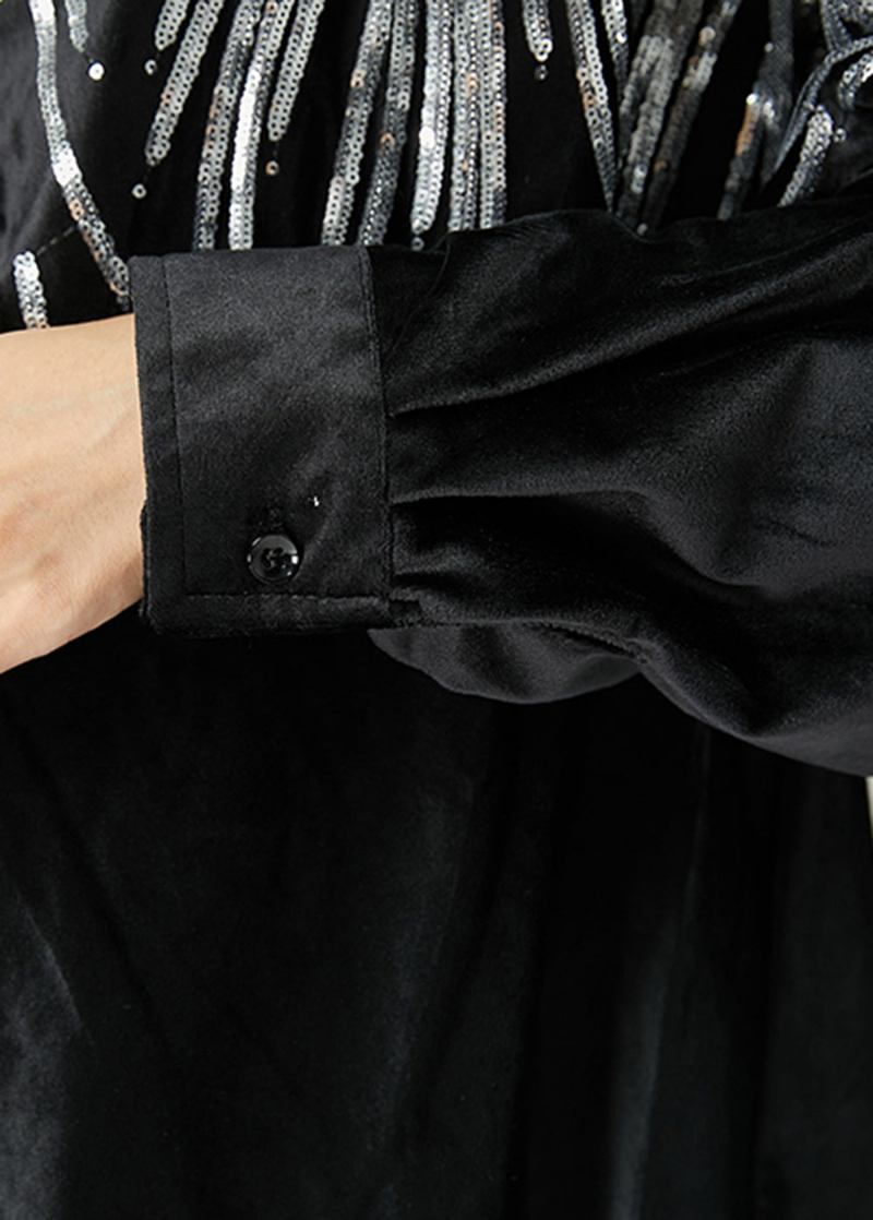 Stilvolle Schwarze Übergroße Mäntel Aus Spandex Mit Pailletten Frühling - Damen-Wintermäntel