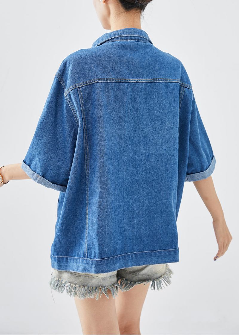 Übergroße Blaue Denim-mäntel Aus Denim Mit Halben Ärmeln Halbarm - Damen-Wintermäntel