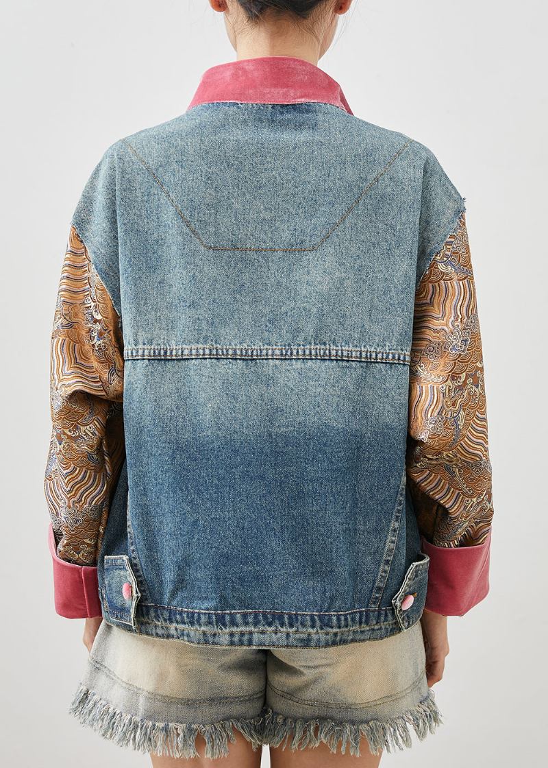 Übergroße Blaue Patchwork-jeansjacke Mit Originaldesign Frühling - Damen-Wintermäntel