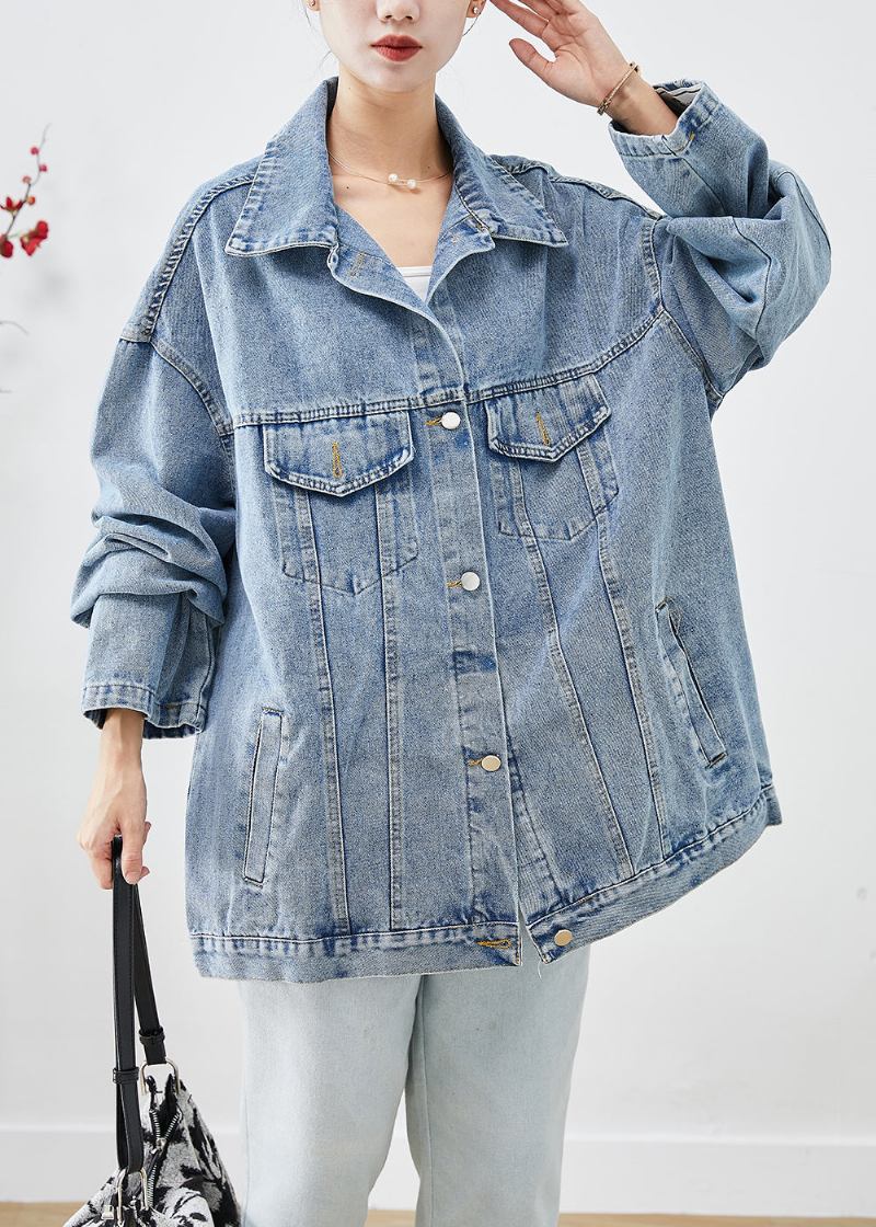 Übergroße Böhmische Blaue Denim-jacke Mit Applikation In Bohemian-optik Herbst