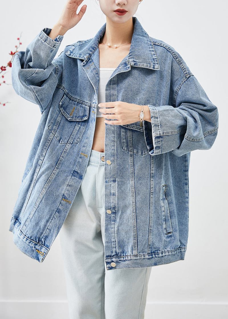 Übergroße Böhmische Blaue Denim-jacke Mit Applikation In Bohemian-optik Herbst - Damen-Wintermäntel