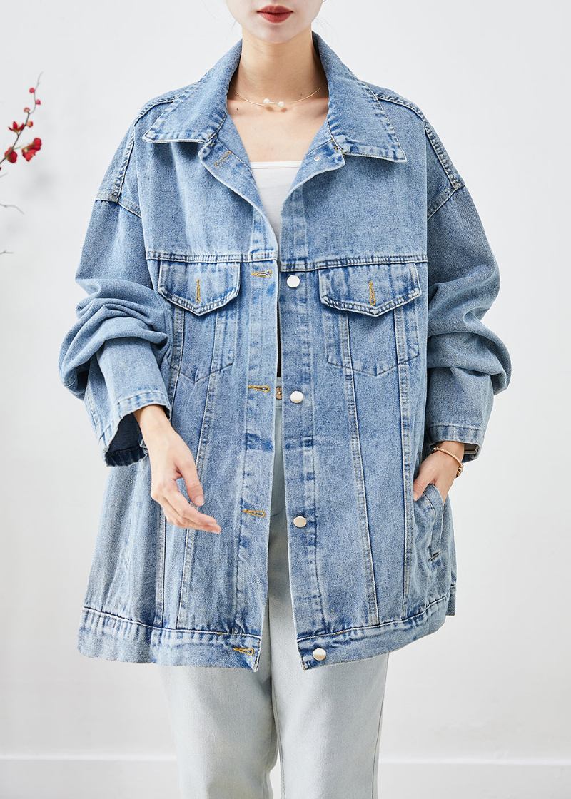 Übergroße Böhmische Blaue Denim-jacke Mit Applikation In Bohemian-optik Herbst - Damen-Wintermäntel