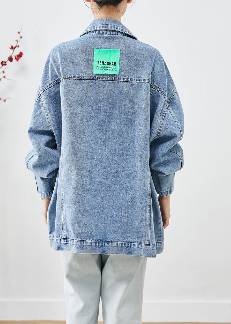 Übergroße Böhmische Blaue Denim-jacke Mit Applikation In Bohemian-optik Herbst - Damen-Wintermäntel