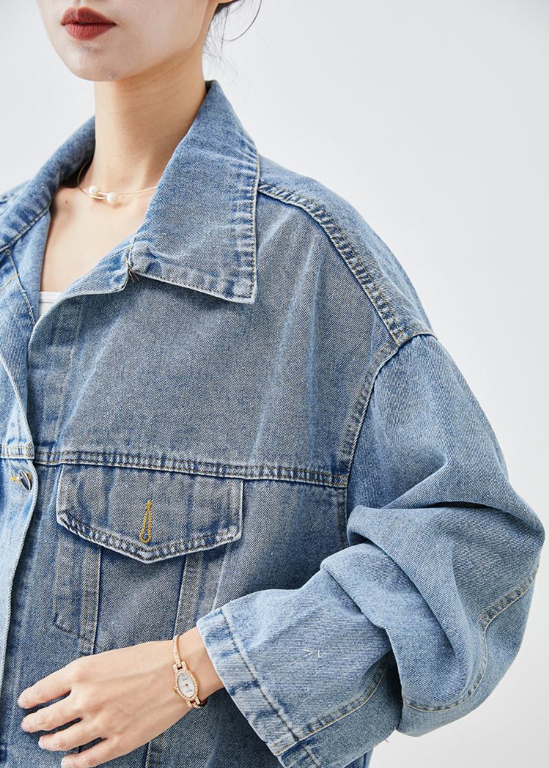 Übergroße Böhmische Blaue Denim-jacke Mit Applikation In Bohemian-optik Herbst - Damen-Wintermäntel