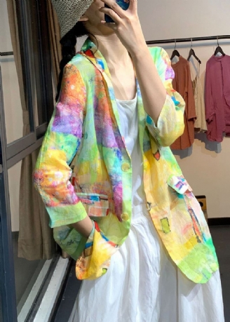 Übergroße Regenbogenfarbene Batik-leinenjacke Mit Lsf 50+ Sommer