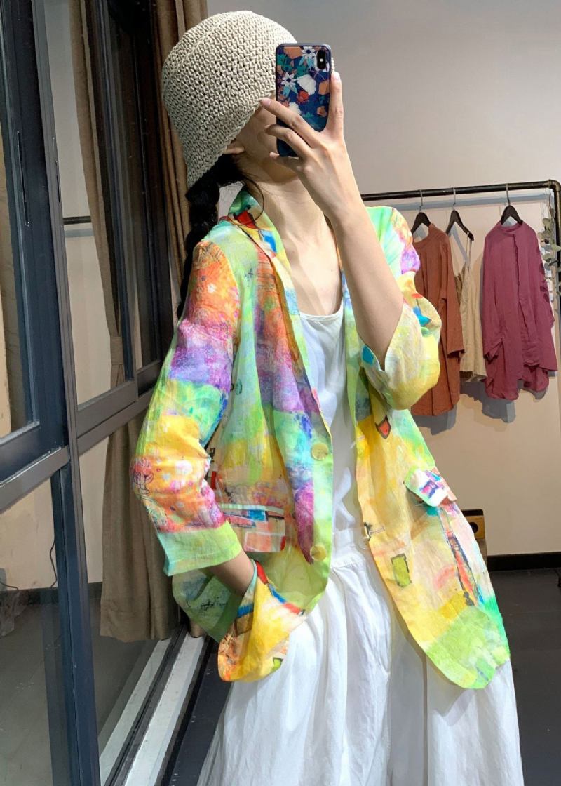 Übergroße Regenbogenfarbene Batik-leinenjacke Mit Lsf 50+ Sommer - Damen-Wintermäntel