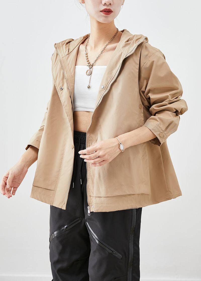 Übergroßer Baumwollmantel Mit Kapuze In French Khaki Herbst - Damen-Wintermäntel