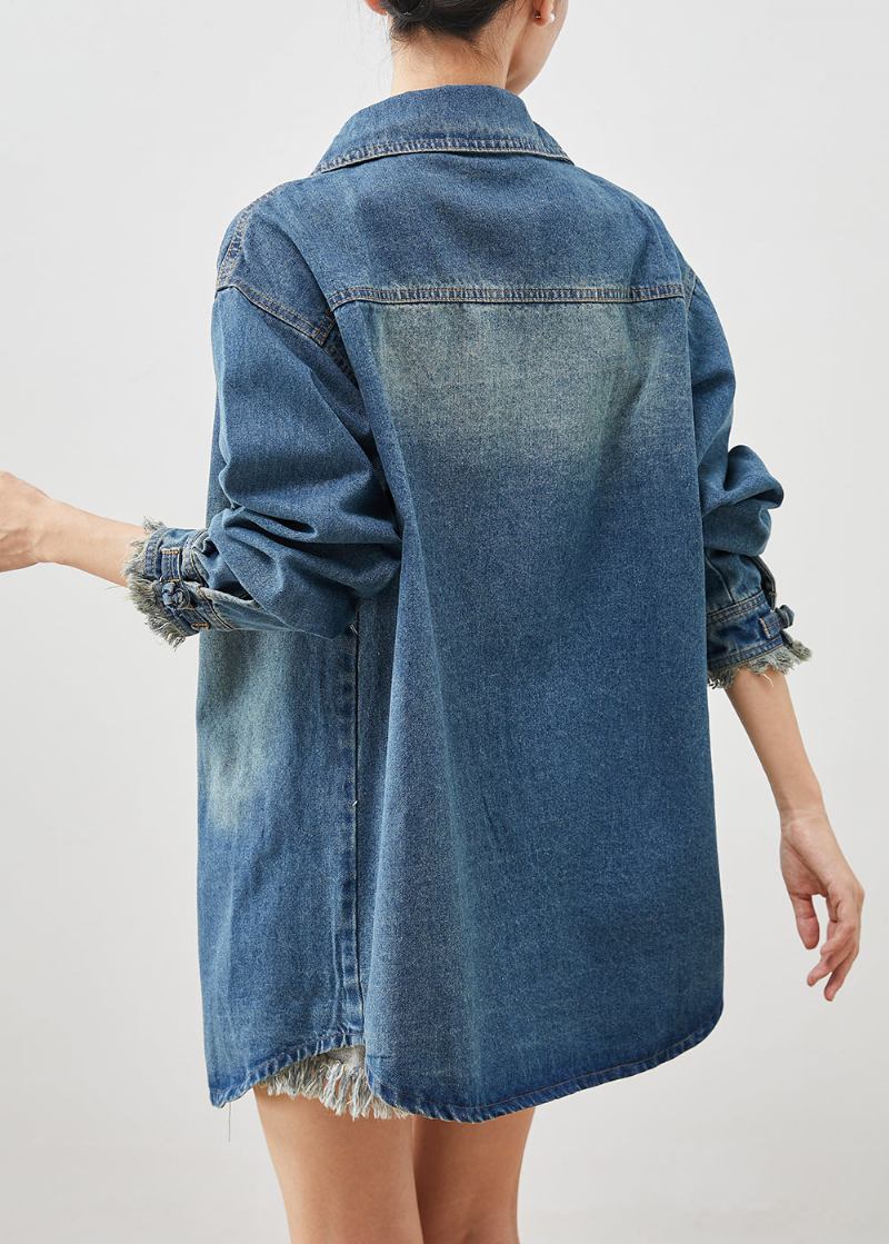 Übergroßer Blauer Denim-mantel Mit Chinesischen Knöpfen Oberbekleidung Frühling - Damen-Wintermäntel