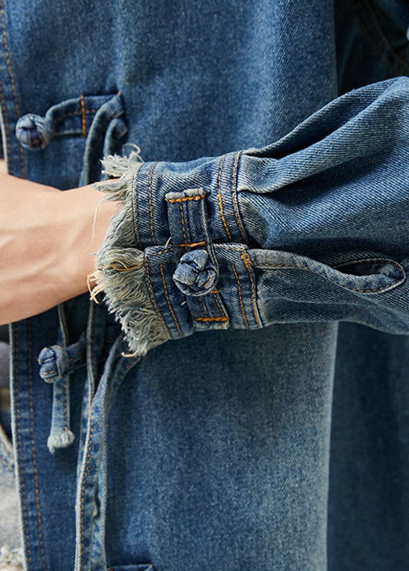 Übergroßer Blauer Denim-mantel Mit Chinesischen Knöpfen Oberbekleidung Frühling - Damen-Wintermäntel