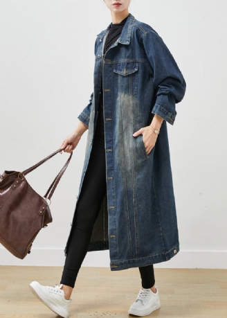 Übergroßer Denim-trenchcoat Mit Knopfleiste In Französischer Marineblau Frühling