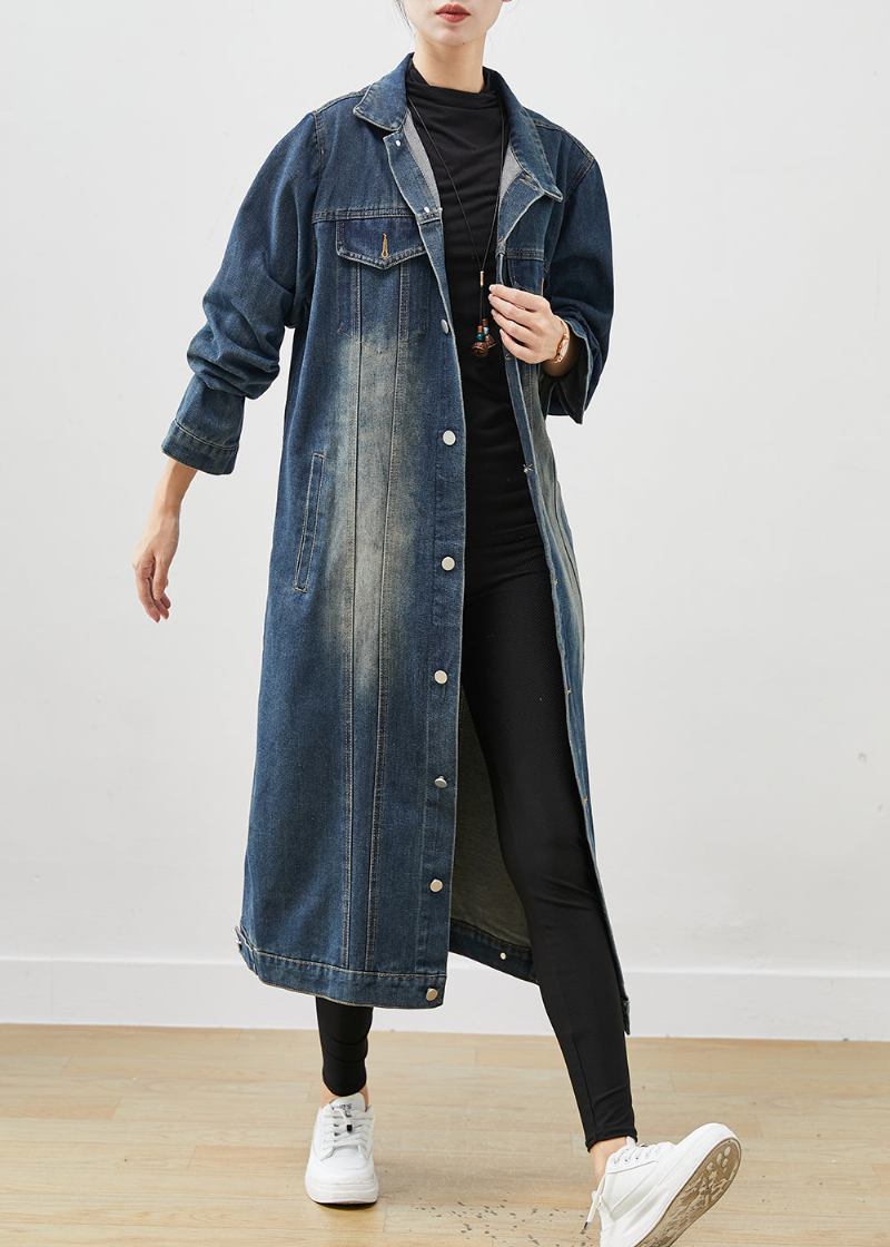 Übergroßer Denim-trenchcoat Mit Knopfleiste In Französischer Marineblau Frühling - Damen-Wintermäntel