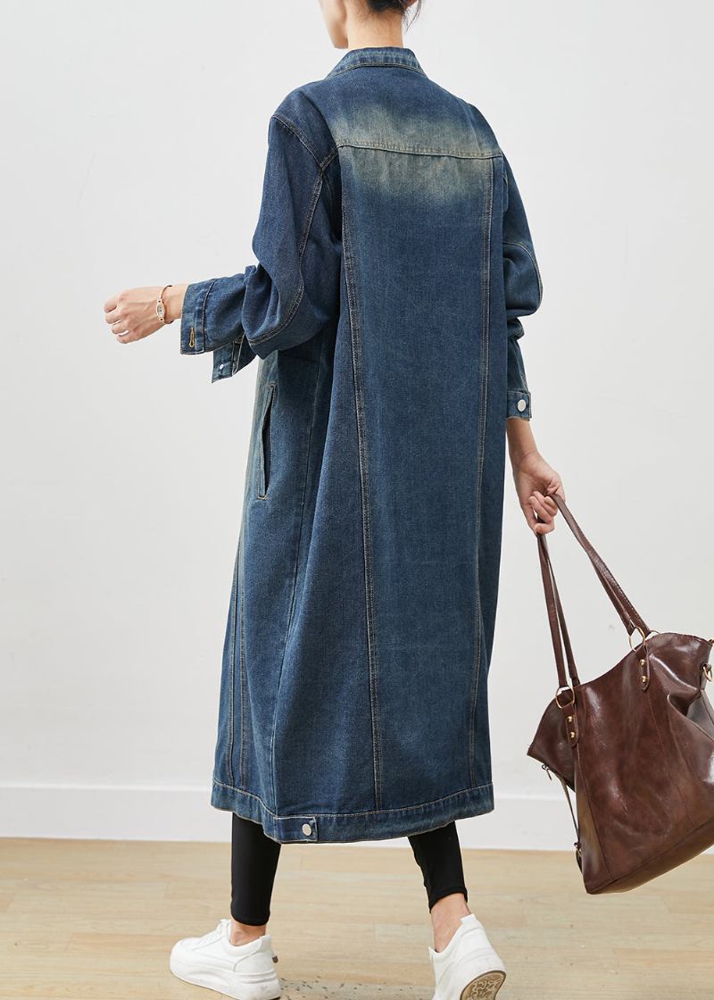 Übergroßer Denim-trenchcoat Mit Knopfleiste In Französischer Marineblau Frühling - Damen-Wintermäntel