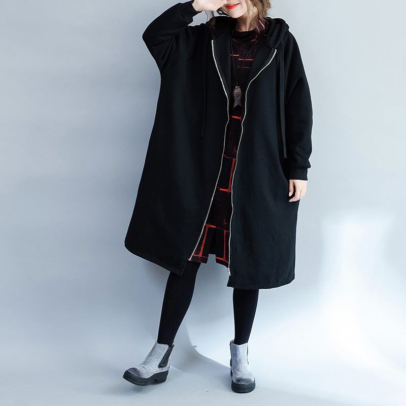 Warme Schwarze Parkas Für Damen Lässige Kapuzenmäntel Jacke Lässiger Seitlich Offener Mantel