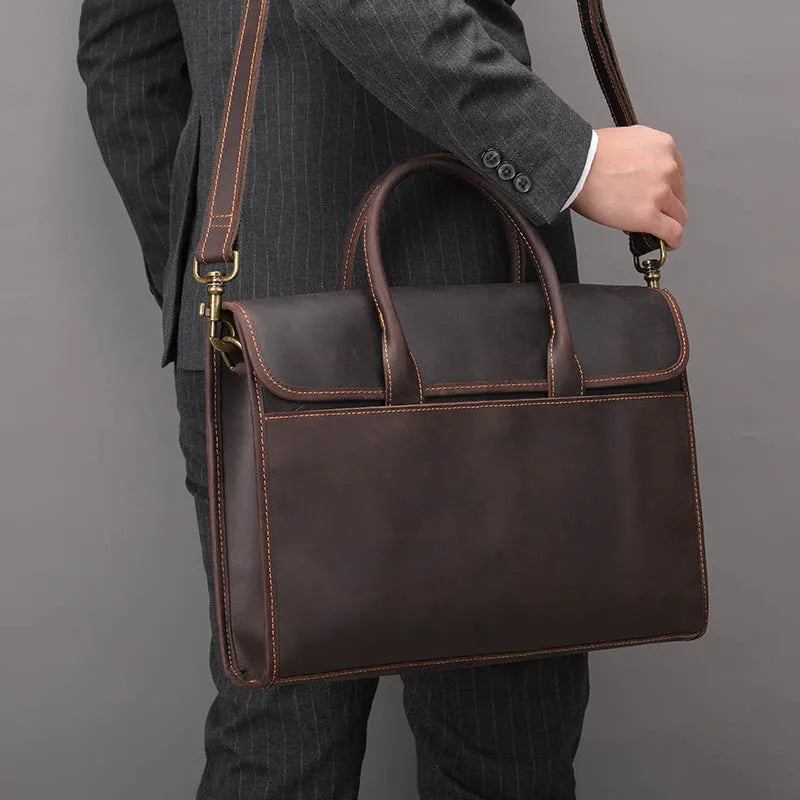 Aktentasche Aus Echtem Leder Für Herren 13.3 Zoll Laptop Business-handtasche Echtes Retro-umhängetasche - Braun