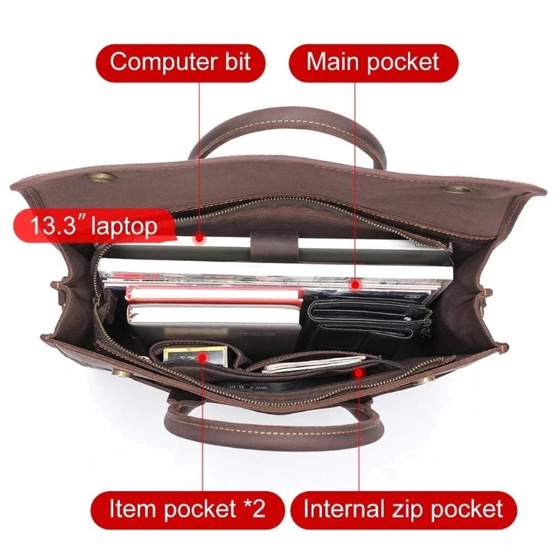 Aktentasche Aus Echtem Leder Für Herren 13.3 Zoll Laptop Business-handtasche Echtes Retro-umhängetasche - Braun