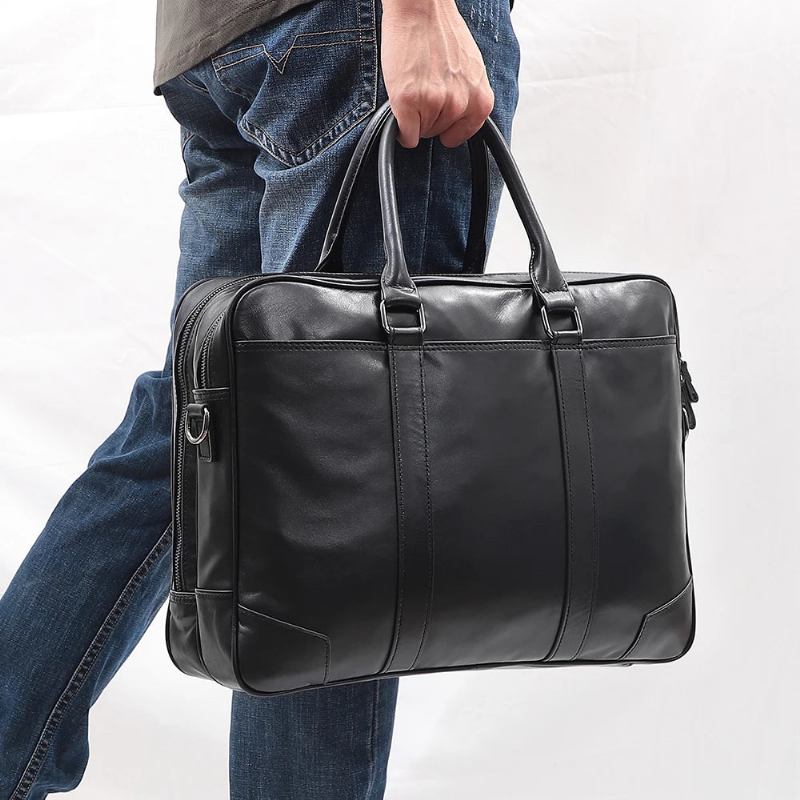 Aktentasche Aus Echtem Leder Für Herren 15.6 Zoll Laptop-handtasche Business-umhängetasche Herren-umhängetasche Umhängetaschen Reisetasche Für Männer - Schwarz