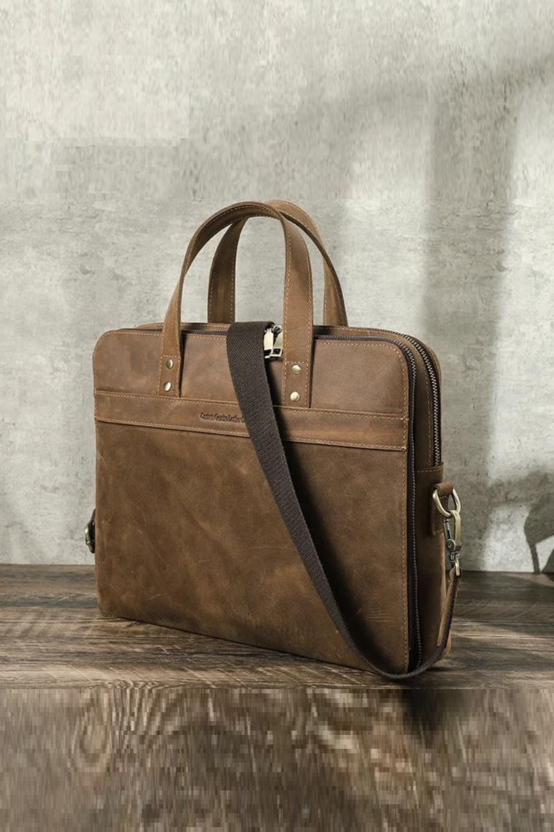 Aktentasche Aus Echtem Leder Für Herren Vintage Große Laptoptasche Für 14 Zoll Schulter-umhängetasche Für Männer