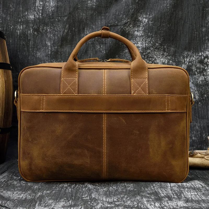 Aktentasche Aus Leder Für Herren Business-handtasche 15.6 Zoll Laptop-portfolio Schulter-umhängetasche - Braun