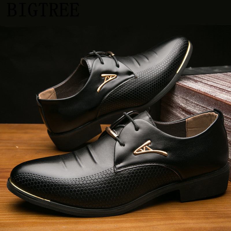 Business Kleid Herrenschuhe Klassische Leder Herren Anzugschuhe Slip On Abendschuh Oxfords - Schwarz